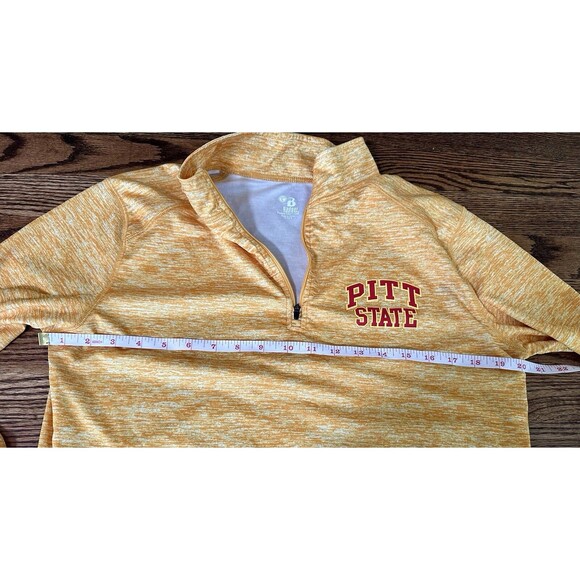 Badger Sport Pitt State Womens Yellow Long Sleeve Shirt Size L Thumbhole 1/4 Zip - Picture 6 of 8